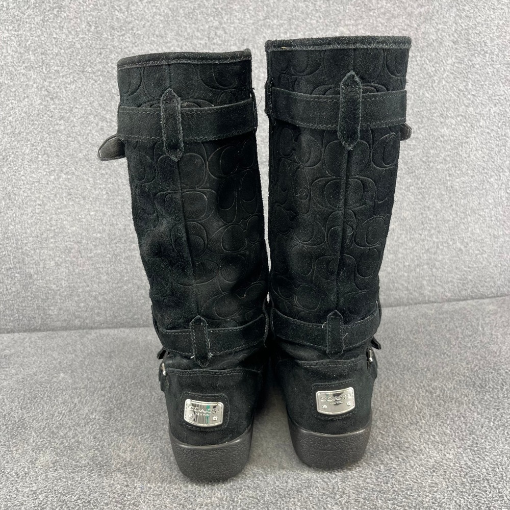 Coach Black Suede‎ Monogram Tall Boots Buckle Detail Women's US 8 B EU 38.5 - Picture 7 of 13